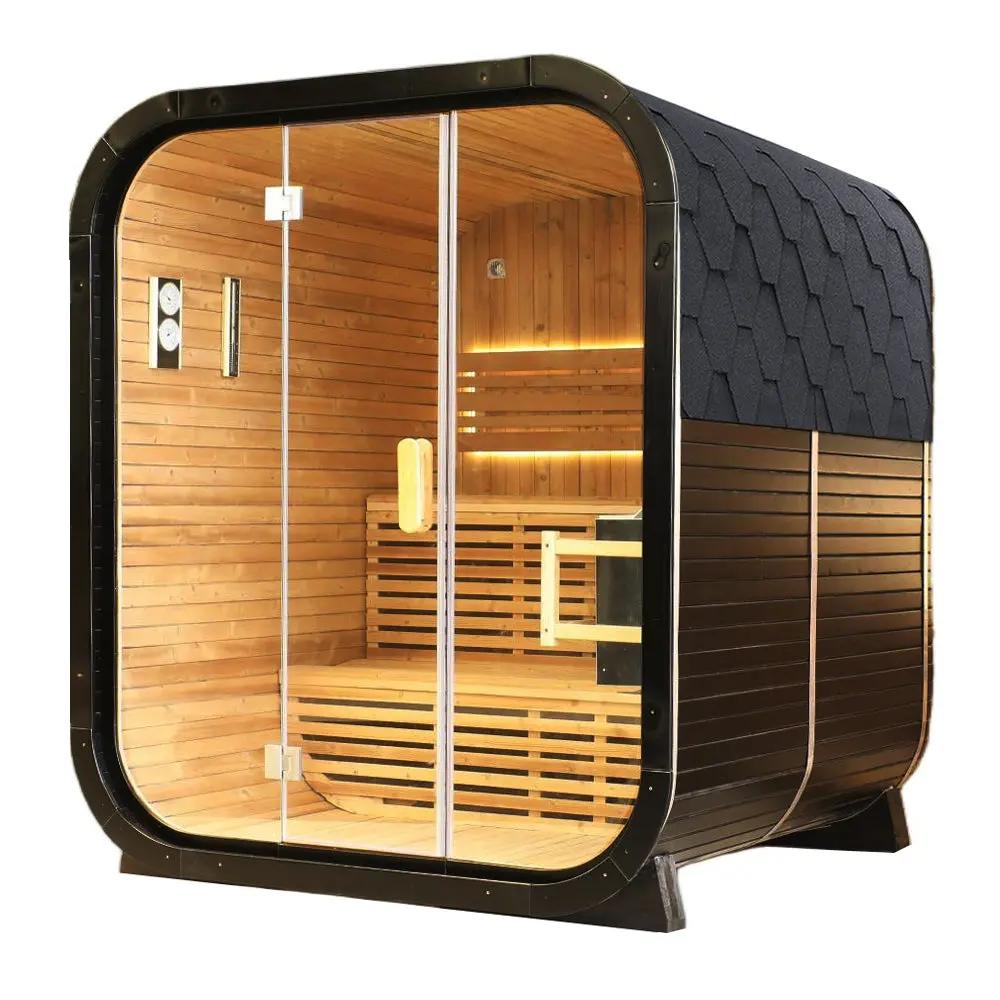 Outdoor Spruce Traditional Steam Sauna, Square Sauna Room with Tempered Glass Door, Home Spa Sauna Kit for Outdoor Wellness & Relaxation