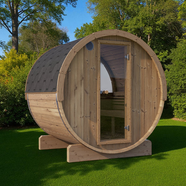 SaunaLife Model E7G 4 Person Barrel Sauna With Glass Front