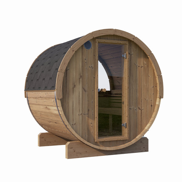 SaunaLife Model E7G 4 Person Barrel Sauna With Glass Front