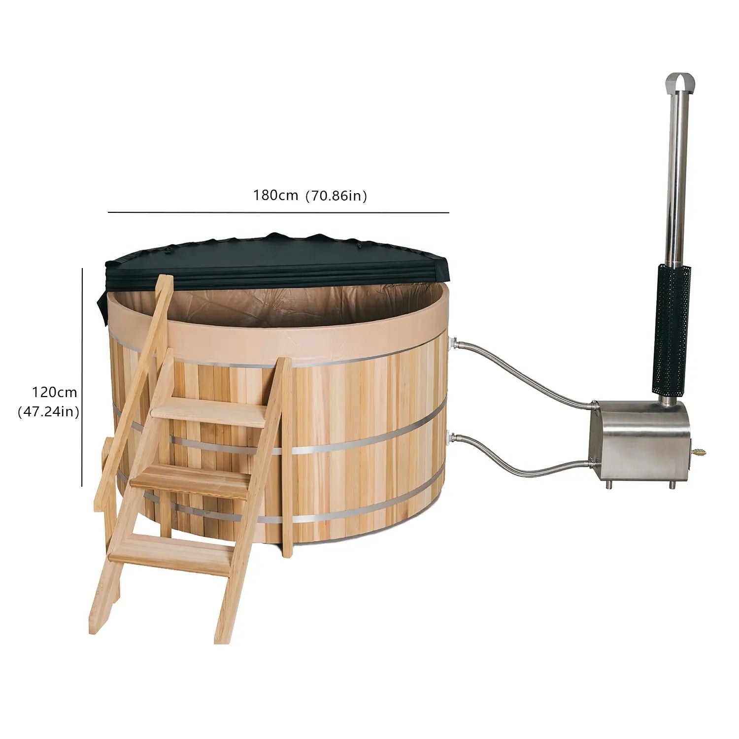 Anyi Red Cedar Outdoor Wood-Fired Hot Tub – Single Person External Oven Heating Spa Tub