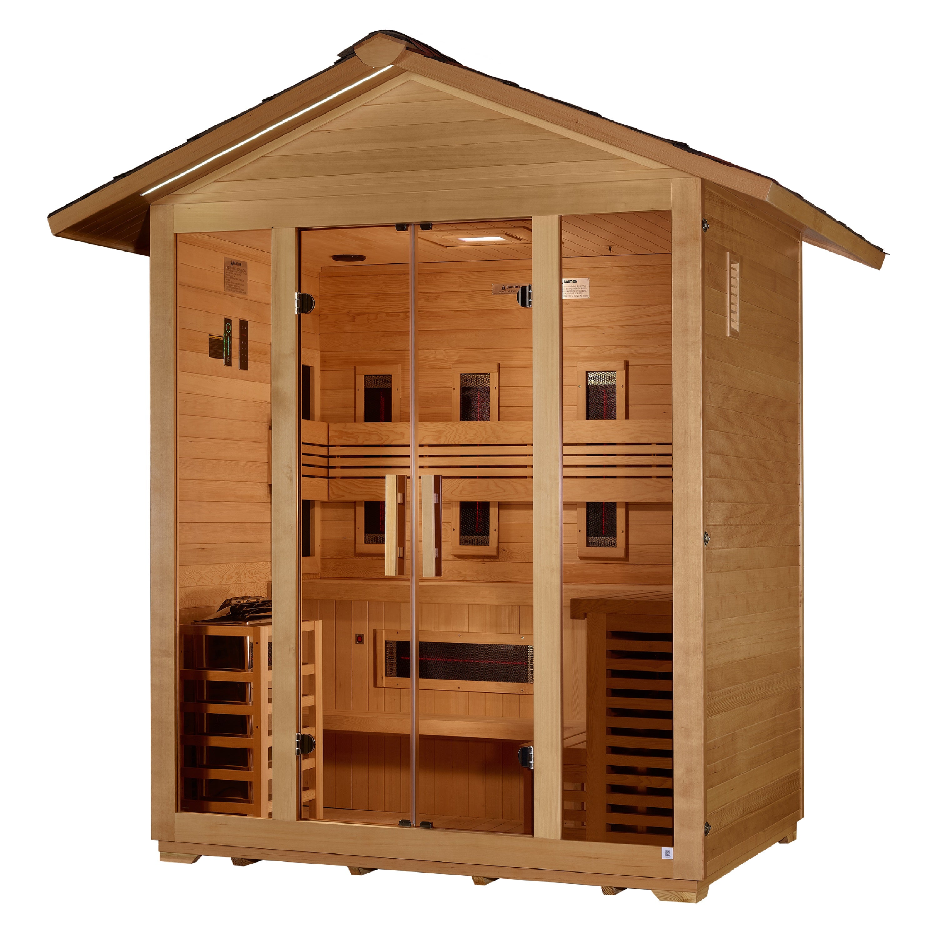 Golden Designs "Gargellen" 5-Person Hybrid (PureTech™ Full Spectrum IR or Traditional Stove) Outdoor Sauna