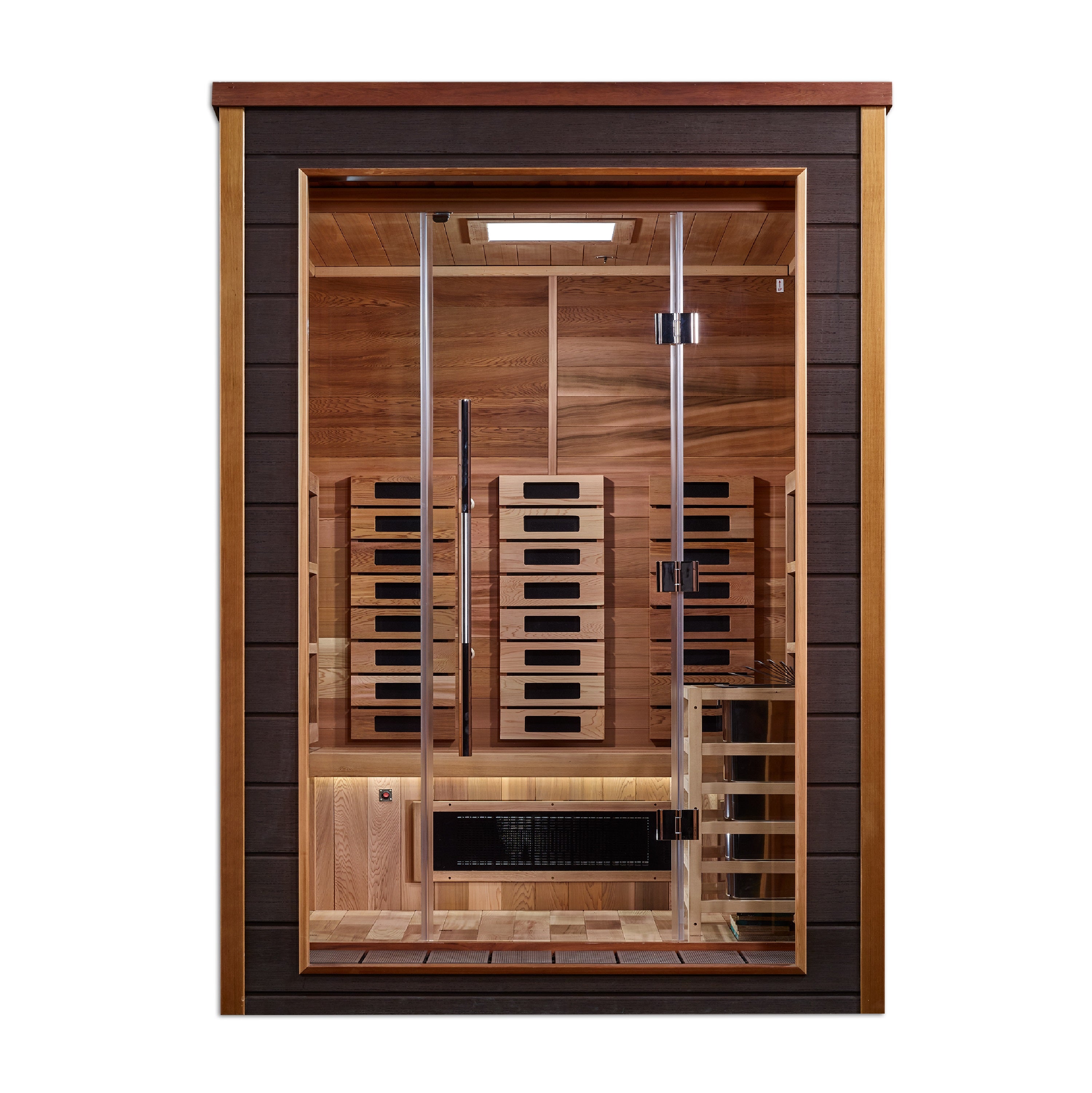 Golden Designs "Nora" 2-Person Hybrid (PureTech™ Full Spectrum IR or Traditional Stove) Outdoor Sauna