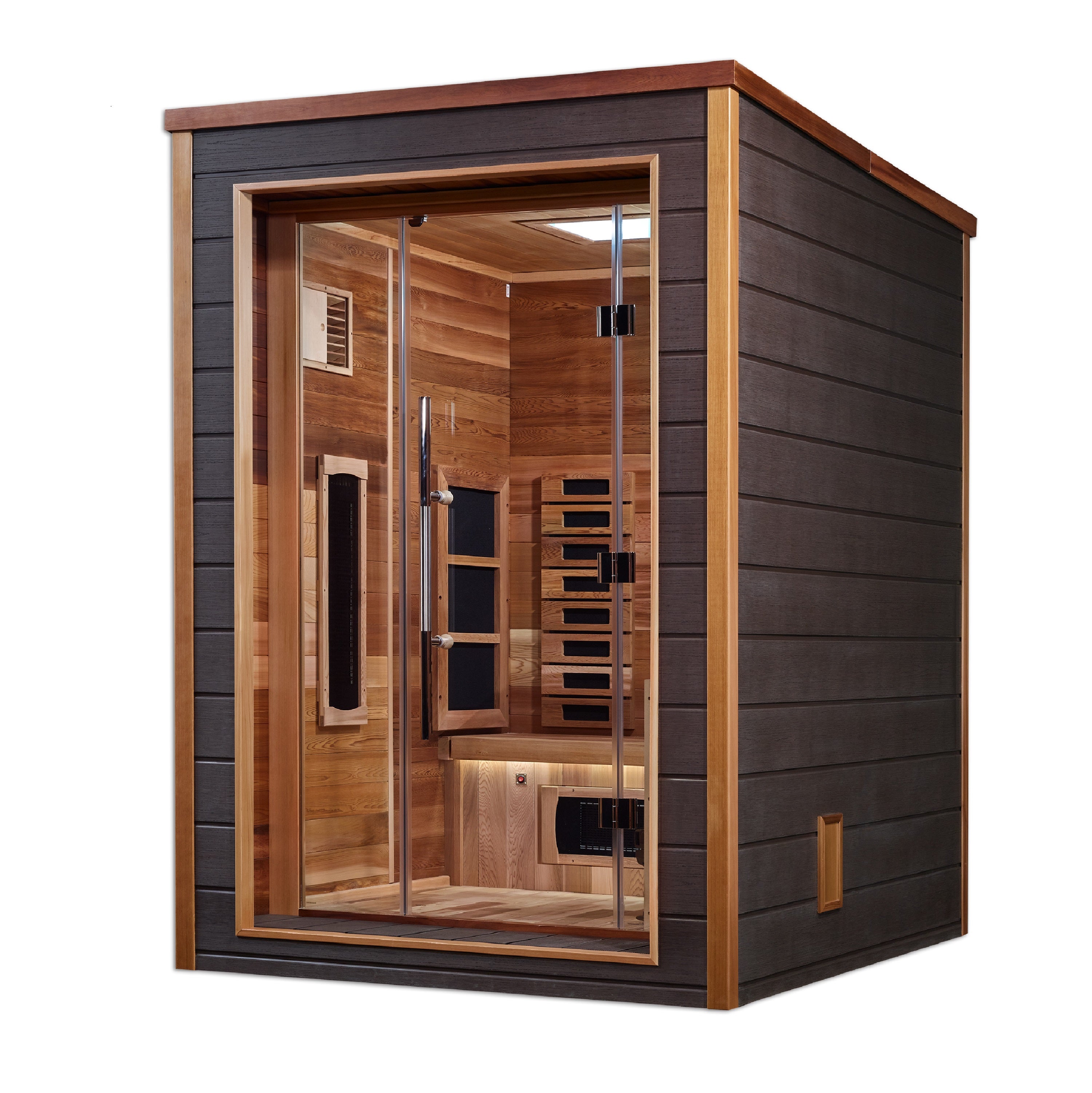 Golden Designs "Nora" 2-Person Hybrid (PureTech™ Full Spectrum IR or Traditional Stove) Outdoor Sauna