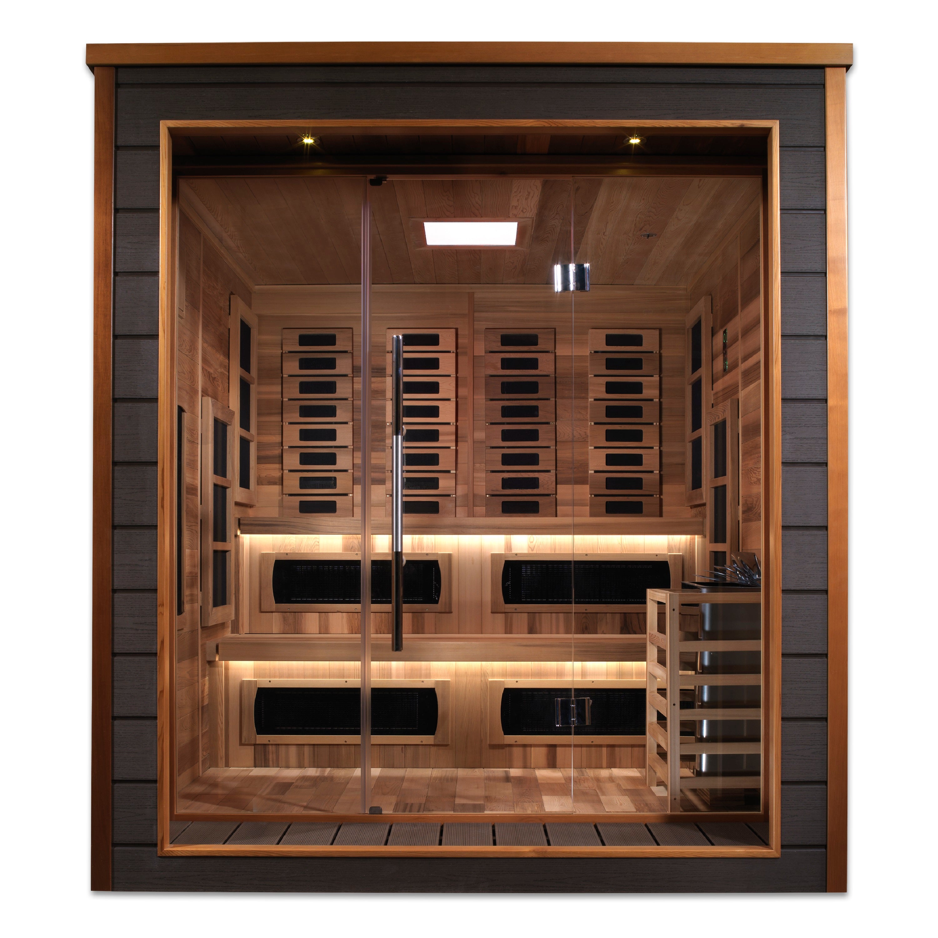 Golden Designs "Karlstad" 6 Person Hybrid (PureTech™ Full Spectrum IR or Traditional Stove) Outdoor Sauna