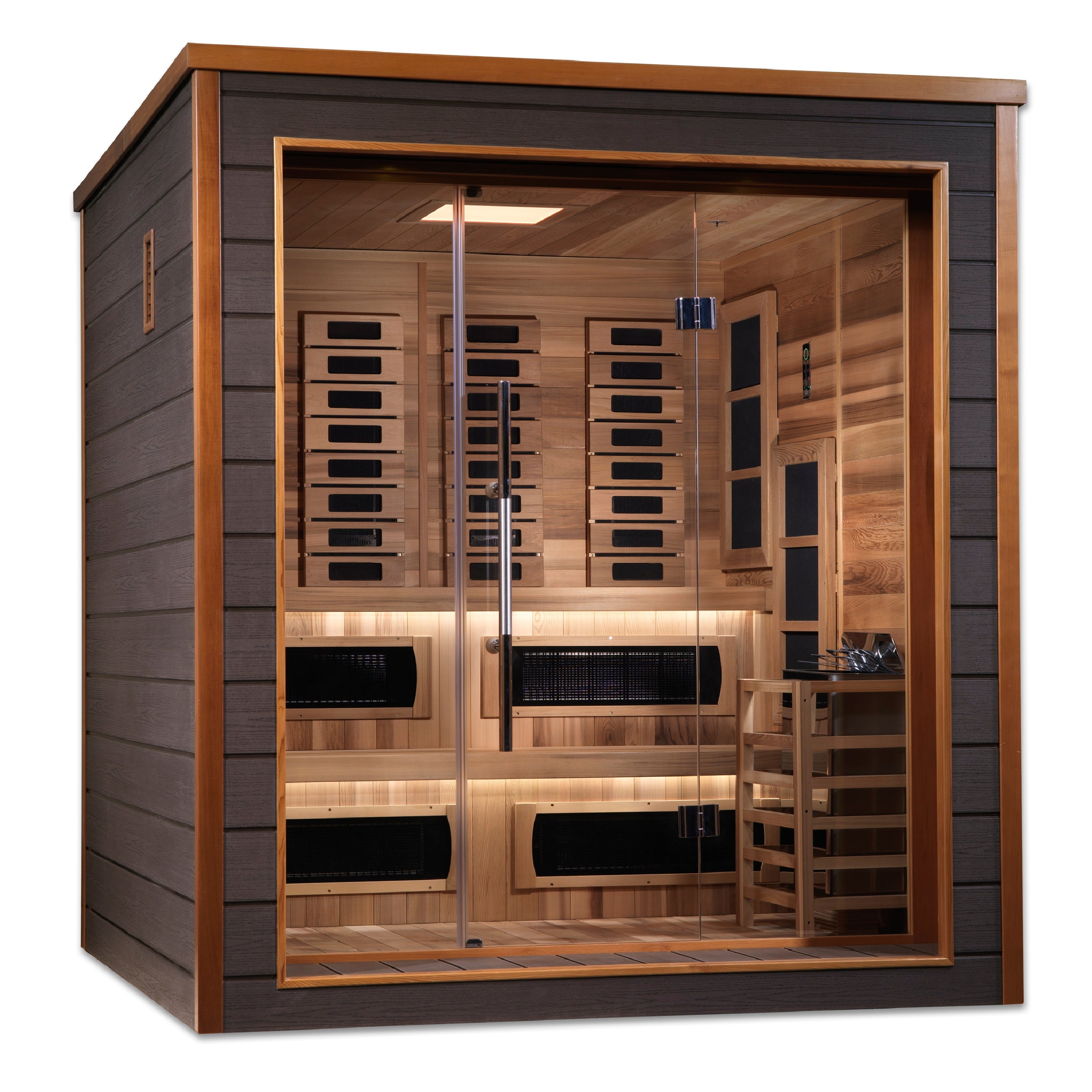 Golden Designs "Karlstad" 6 Person Hybrid (PureTech™ Full Spectrum IR or Traditional Stove) Outdoor Sauna