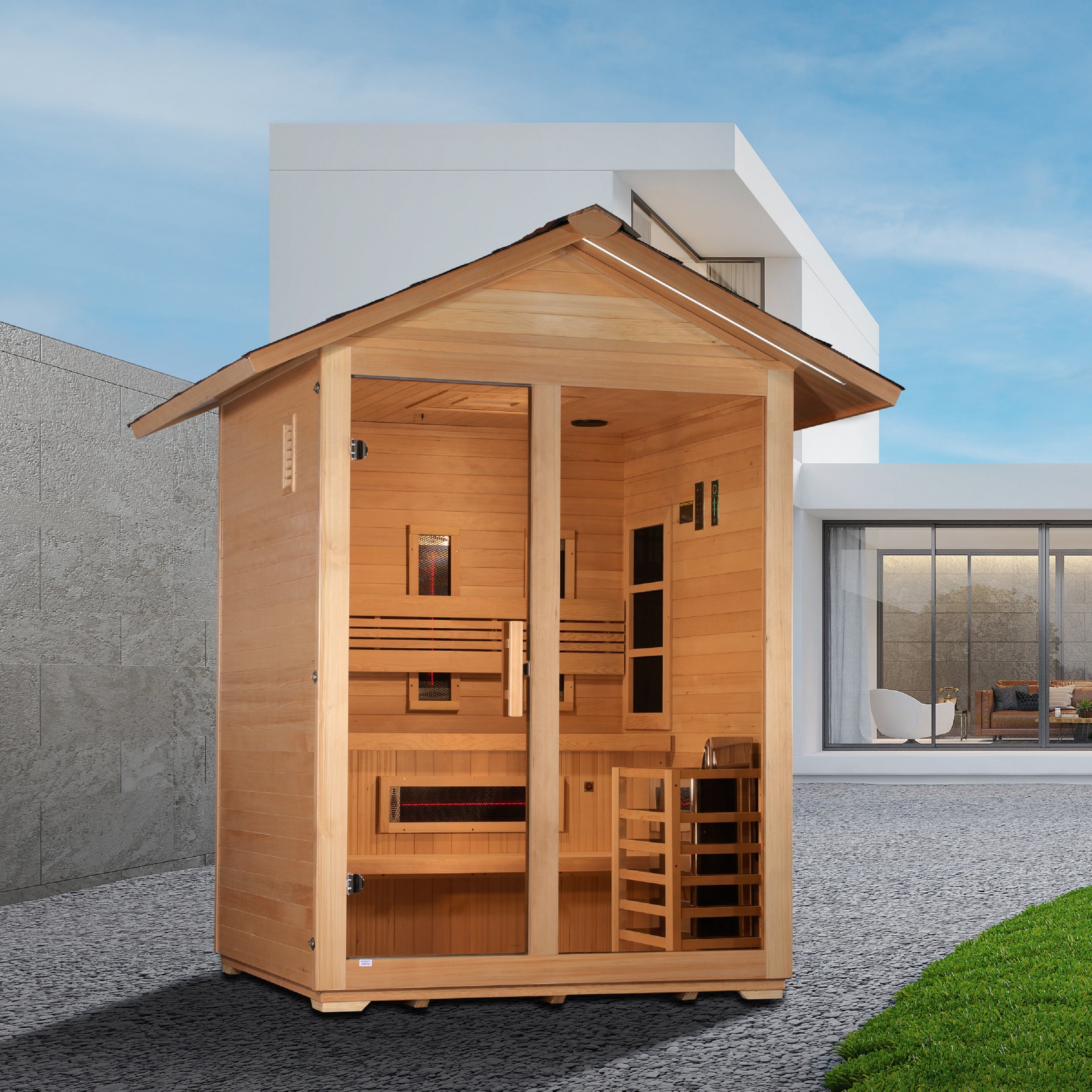 Golden Designs "Carinthia" 3-Person Hybrid (PureTech™ Full Spectrum IR or Traditional Stove) Outdoor Sauna