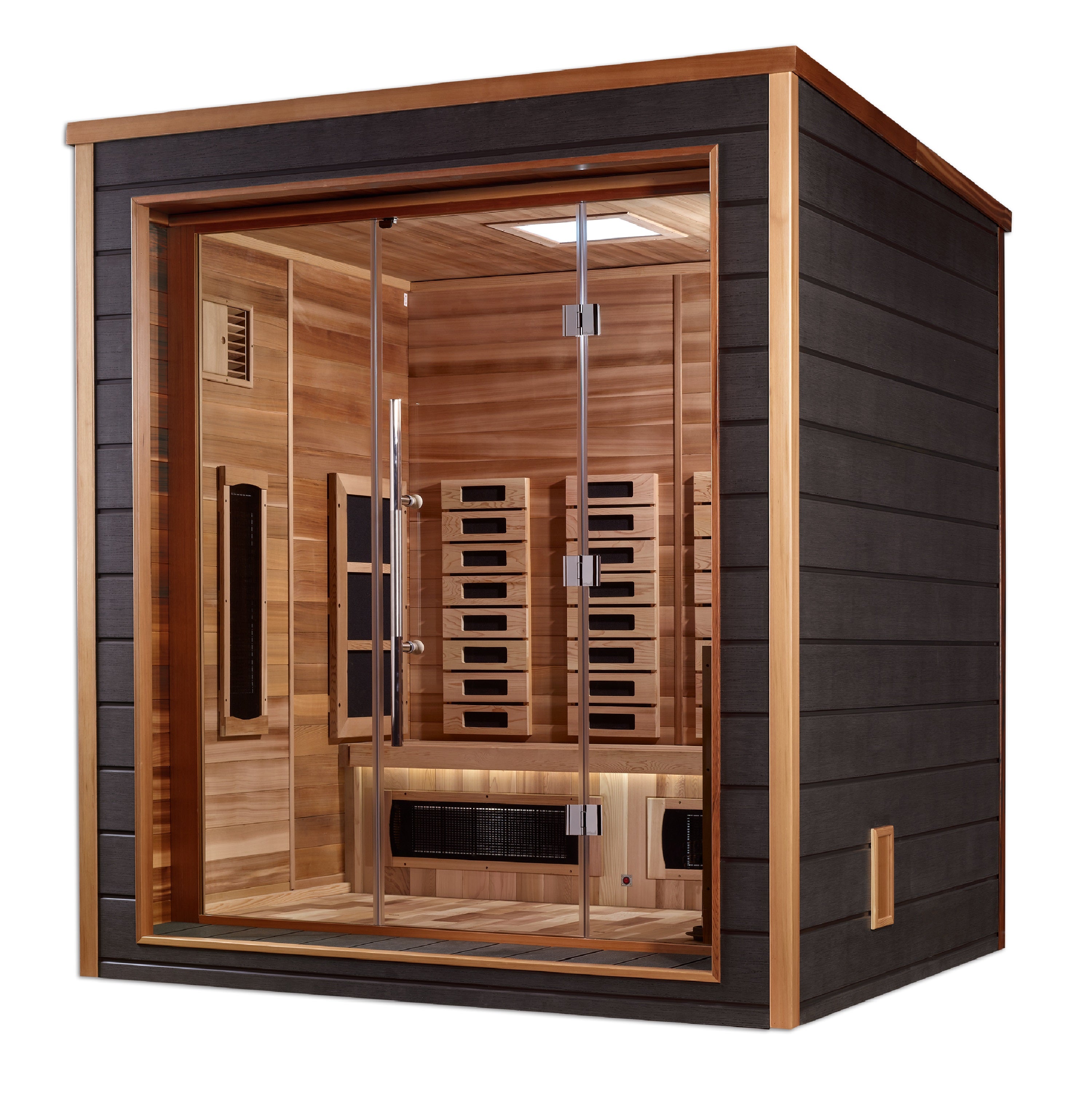Golden Designs "Visby" 3-Person Hybrid (PureTech™ Full Spectrum IR or Traditional Stove) Outdoor Sauna