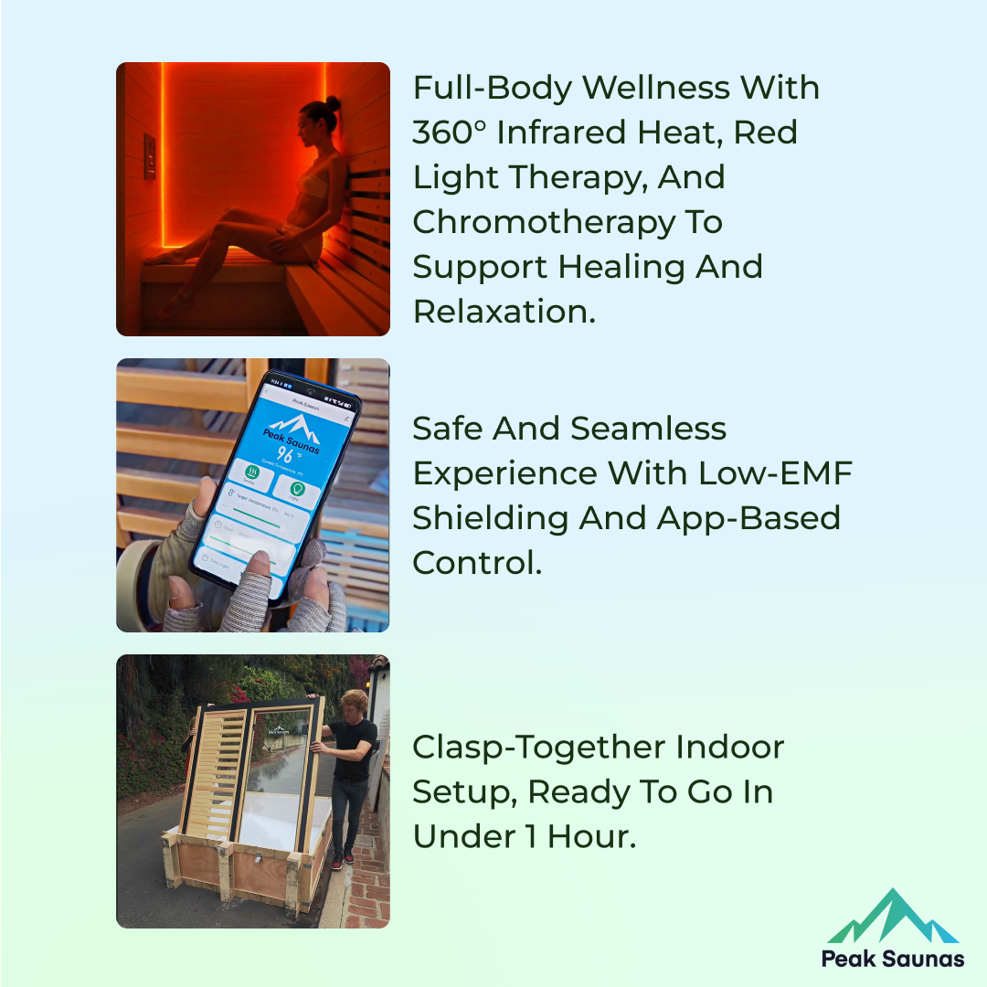 Peak Saunas Matterhorn 3-Person Full Spectrum Infrared Sauna with Built-In XL Medical-Grade Red Light Therapy & Smart WiFi App Control