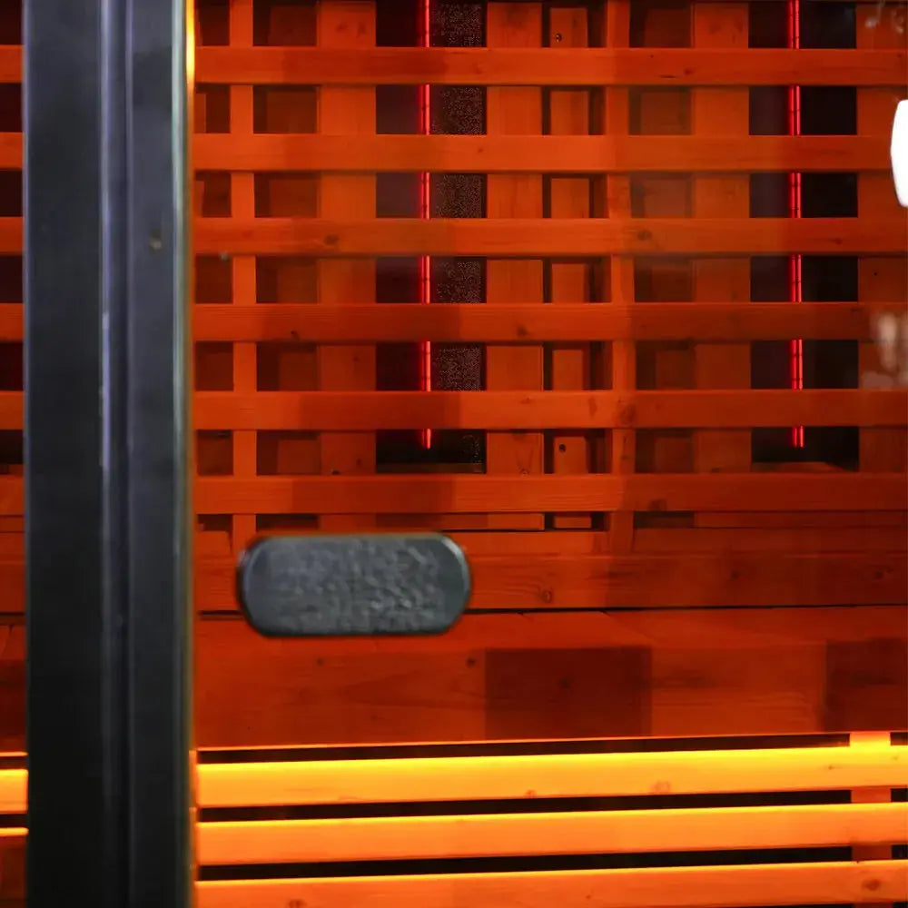 Outdoor Far Infrared Sauna – Carbonized Spruce Wood, Dark Tea-Tinted Glass