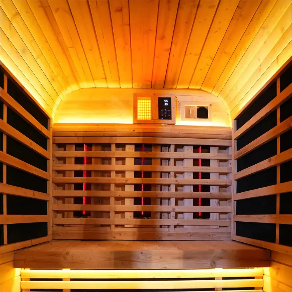 Outdoor Far Infrared Sauna – Carbonized Spruce Wood, Dark Tea-Tinted Glass