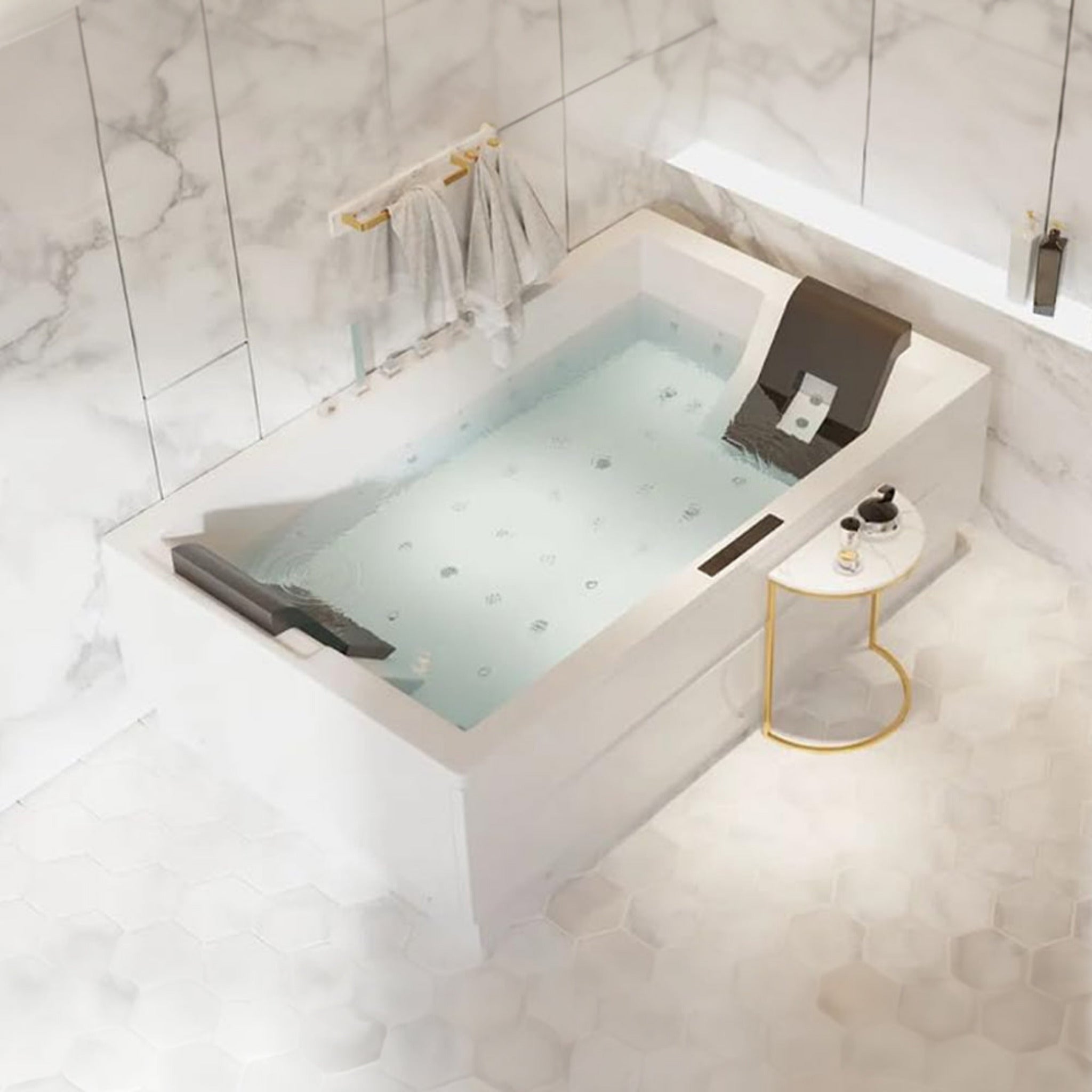 Alora Premium 71-Inch Modern Acrylic Soaking Bathtub With Bubble Jets And LED Lighting (SAK26415)