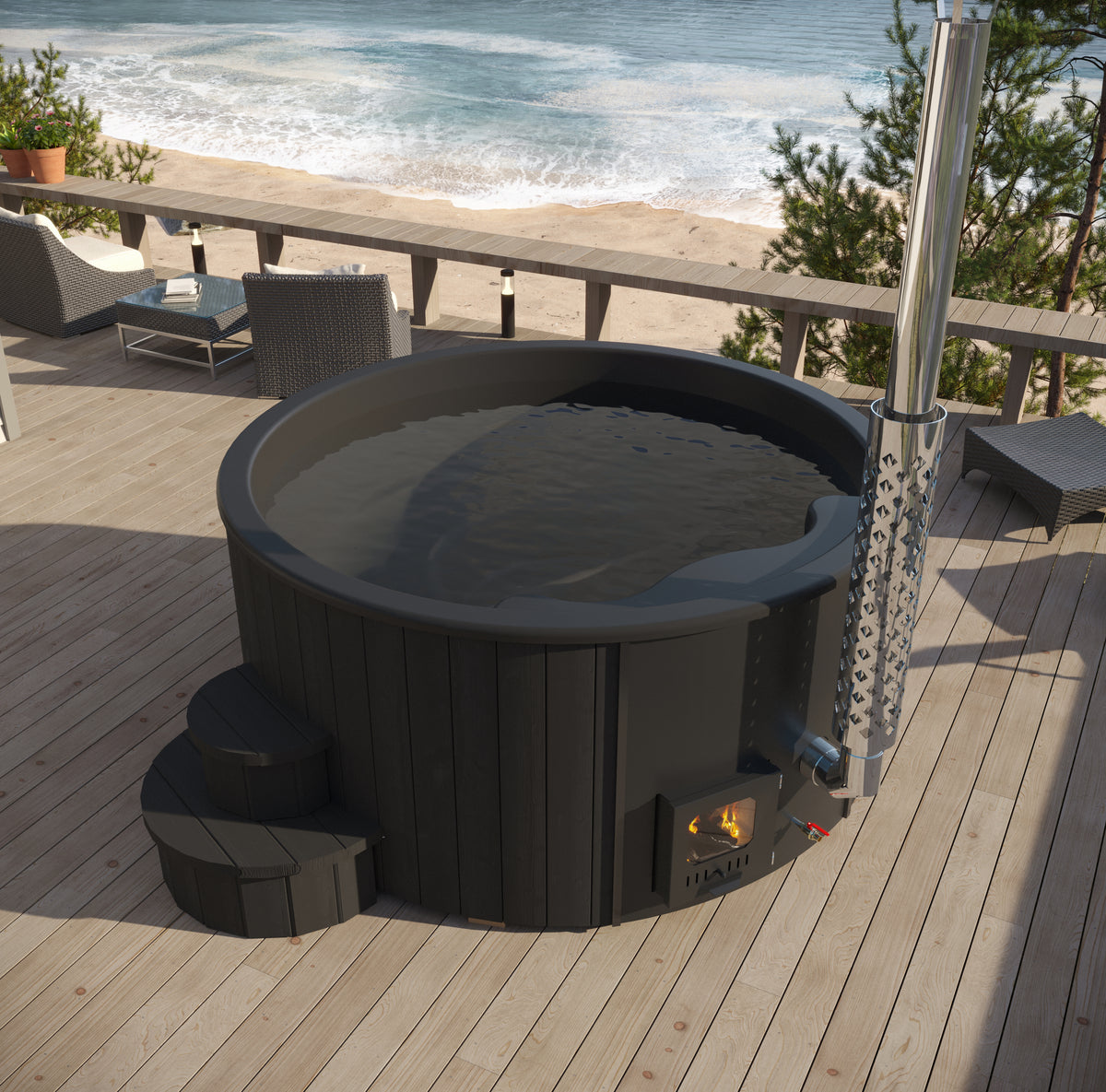 SaunaLife Model S4B Soak Series Home Wood-Burning Hot Tub | Black Color, Up to 6 Persons