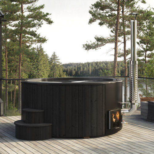 SaunaLife Model S6B Soak Series Home Wood-Burning Hot Tub | Black Color, Up to 7 Persons