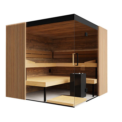 ThermaSol Aalto Sauna Cabin | Indoor Sauna, Right Door, Transparent Glass with Virta 9kW Heater & CX45 Digital Control