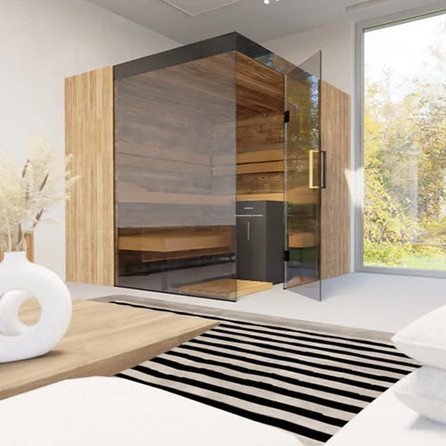 ThermaSol Aalto Sauna Cabin | Indoor Sauna, Right Door, Transparent Glass with Virta 9kW Heater & CX45 Digital Control