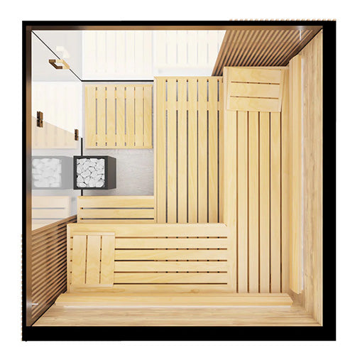 ThermaSol Aalto Sauna Cabin | Indoor Sauna, Right Door, Transparent Glass with Virta 9kW Heater & CX45 Digital Control