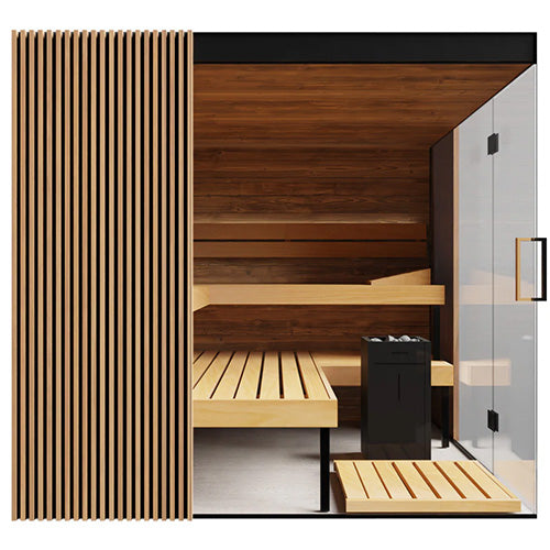 ThermaSol Aalto Sauna Cabin | Indoor Sauna, Right Door, Transparent Glass with Virta 9kW Heater & CX45 Digital Control