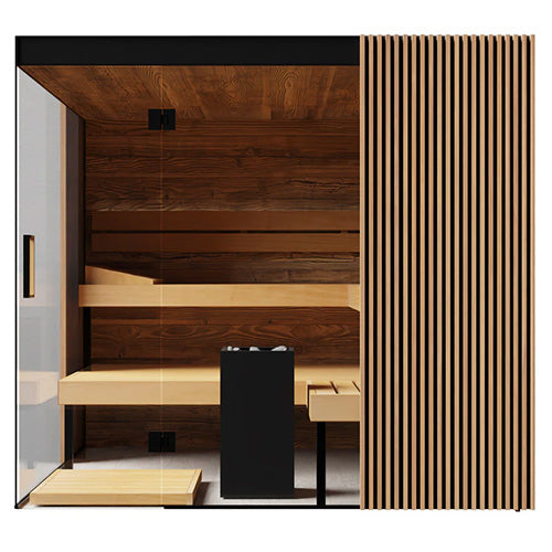 ThermaSol Aalto Sauna Cabin | Indoor Sauna, Right Door, Transparent Glass with Virta 9kW Heater & CX45 Digital Control
