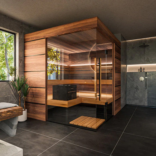ThermaSol Astra Sauna Cabin | Indoor Sauna, Left Door, Transparent Glass with Virta 9kW Heater & CX45 Digital Control