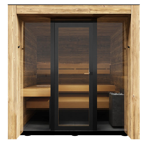 ThermaSol Fortis Sauna Cabin | Outdoor Sauna, Left Door, Dark Grey Glass with Virta 8kW Heater & CX45 Digital Control