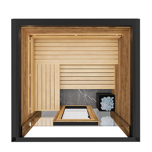 ThermaSol Fortis Sauna Cabin | Outdoor Sauna, Left Door, Dark Grey Glass with Virta 8kW Heater & CX45 Digital Control