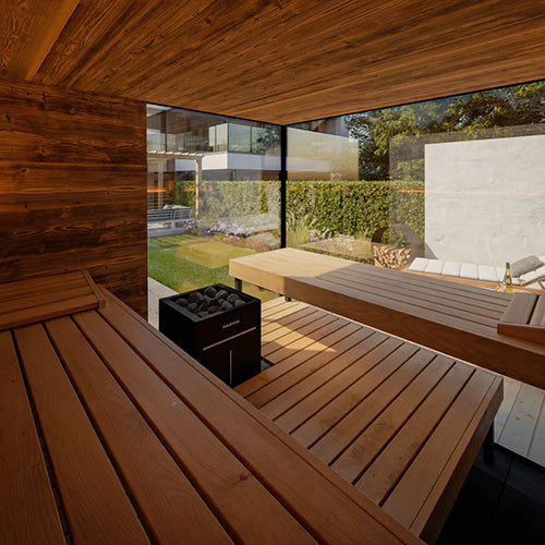 ThermaSol Ombra Sauna Cabin | Outdoor Sauna, Door Left, Bronze Glass with Virta 10.5kW Heater & CX45 Digital Control