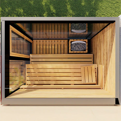 ThermaSol Vera Sauna Cabin | Outdoor Sauna, Left Door, Dark Grey Glass with Virta 8kW Heater & CX45 Digital Control