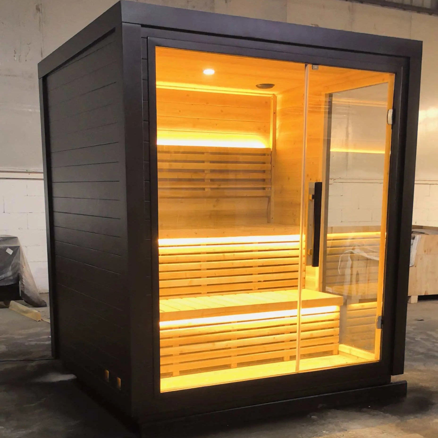 Black Outdoor Spruce Sauna Room for 4-6 People