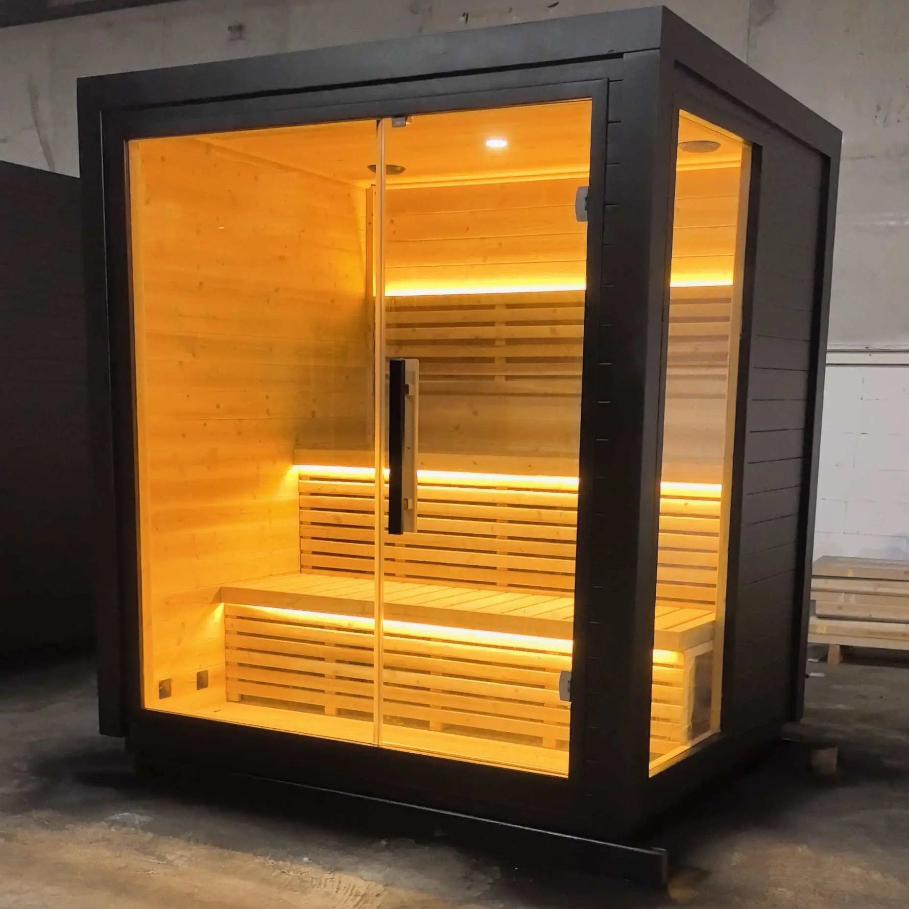 Black Outdoor Spruce Sauna Room for 4-6 People