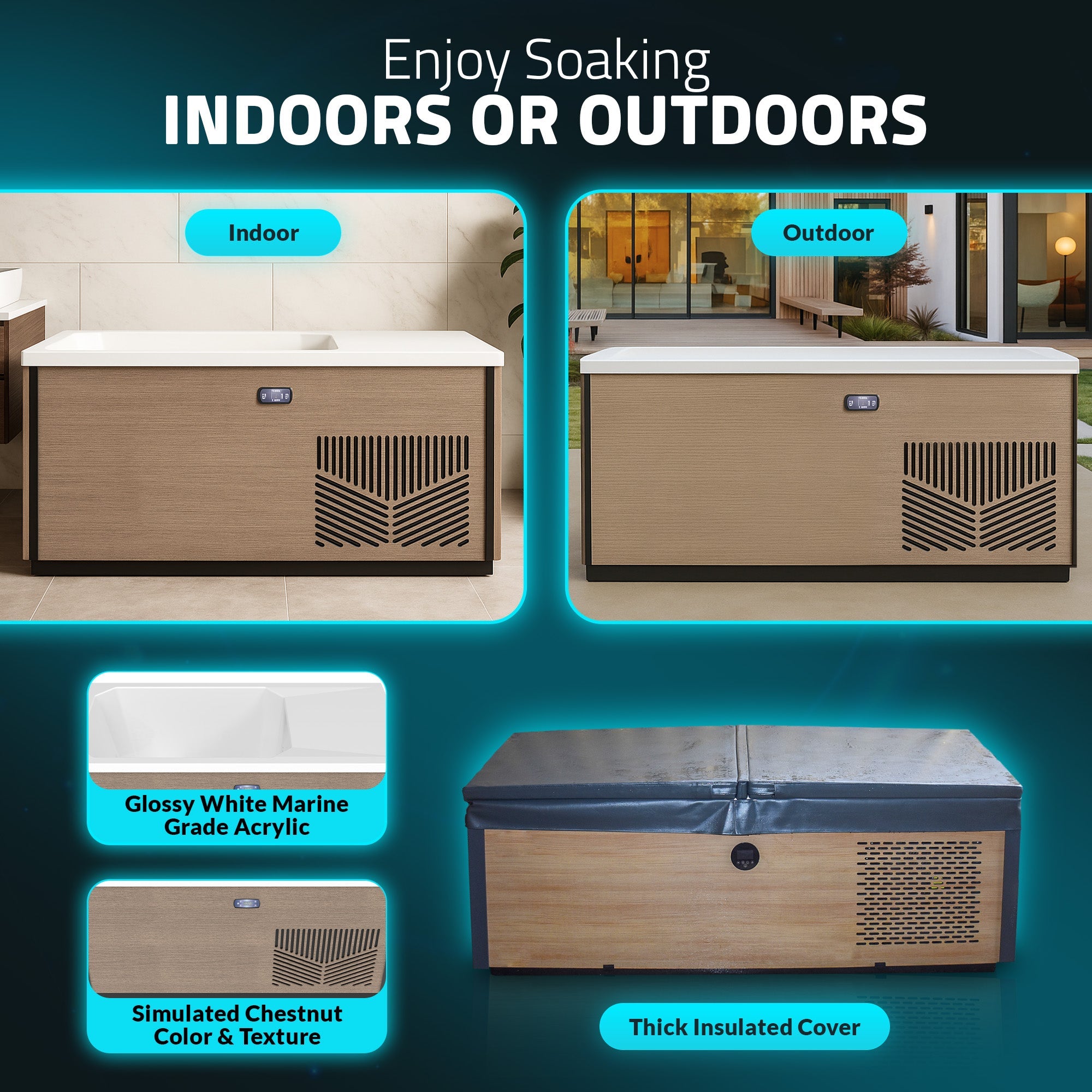 Iroquois 67 in. 1-Person Mono-Jet All-in-One Cold Plunge Ice Bath/Hot Tub with Built-in Chiller/Heater in Chestnut