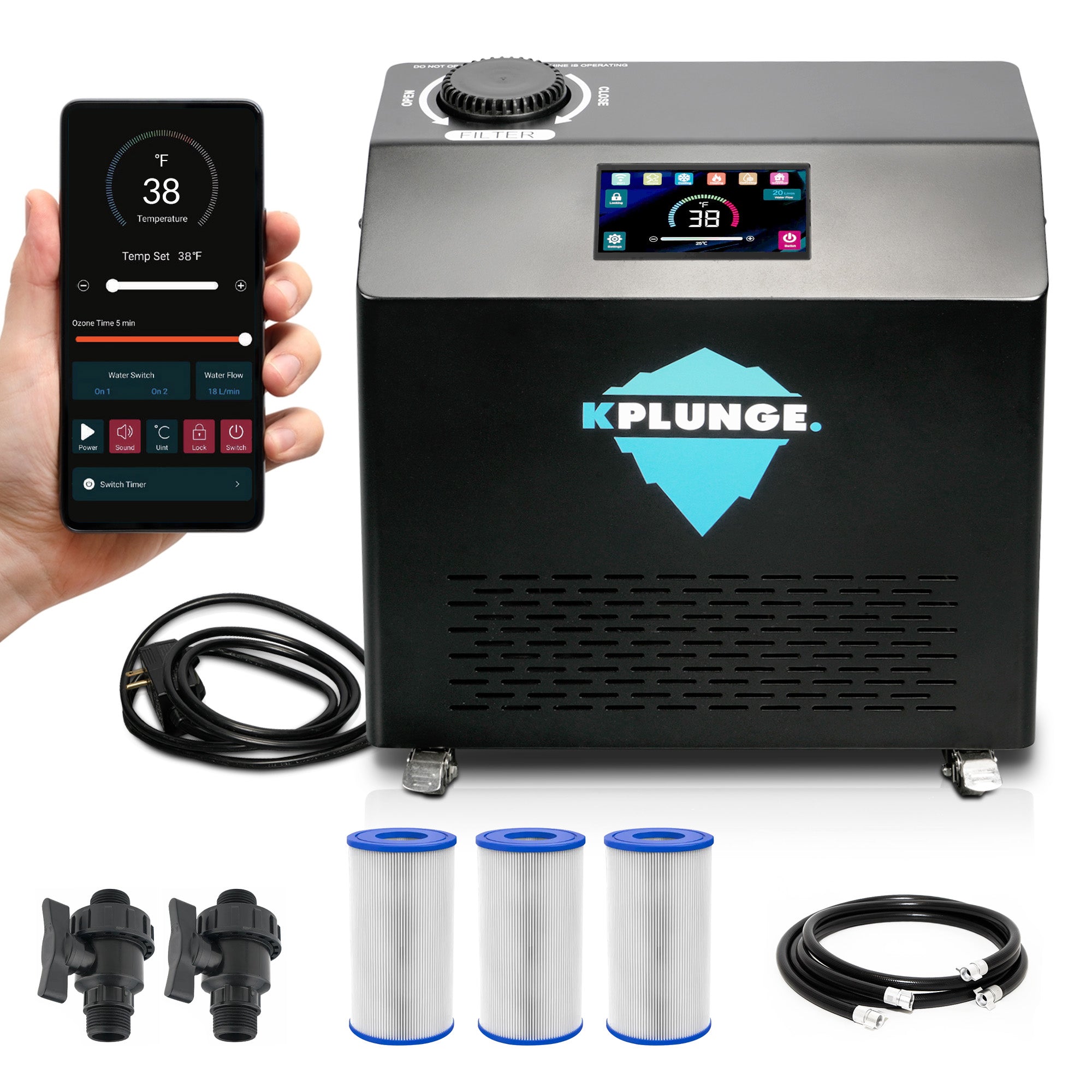 Gale Cold Plunge Chiller and Heater in Black with Cooling and Heating, WiFi App Control, and Filter