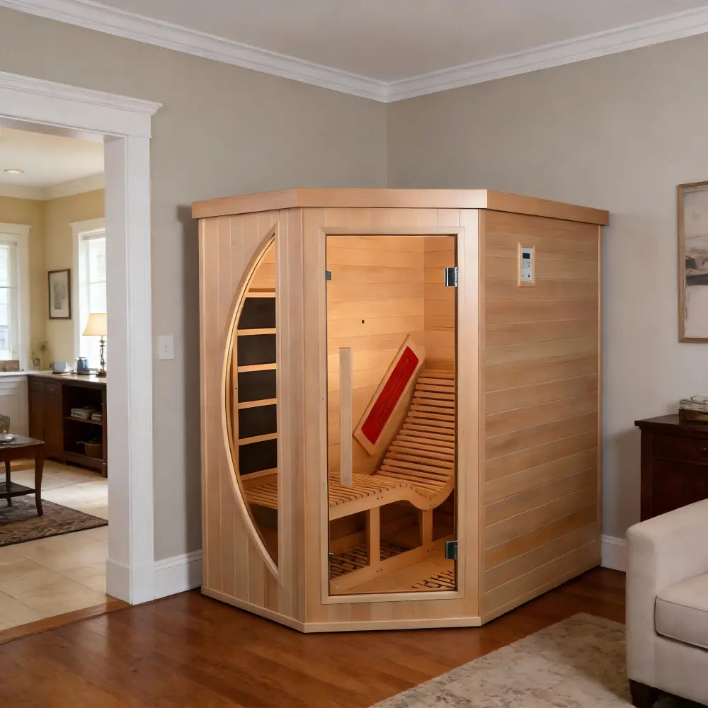 1 Person Far Infrared Red Cedar Indoor Sauna with Recliner & 7-Color LED Lights