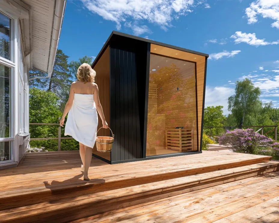 Outdoor Black Square Sauna – Traditional Steam Sauna (2–8 Person Multiple Sizes), 6kW Heater, Outdoor Home Spa