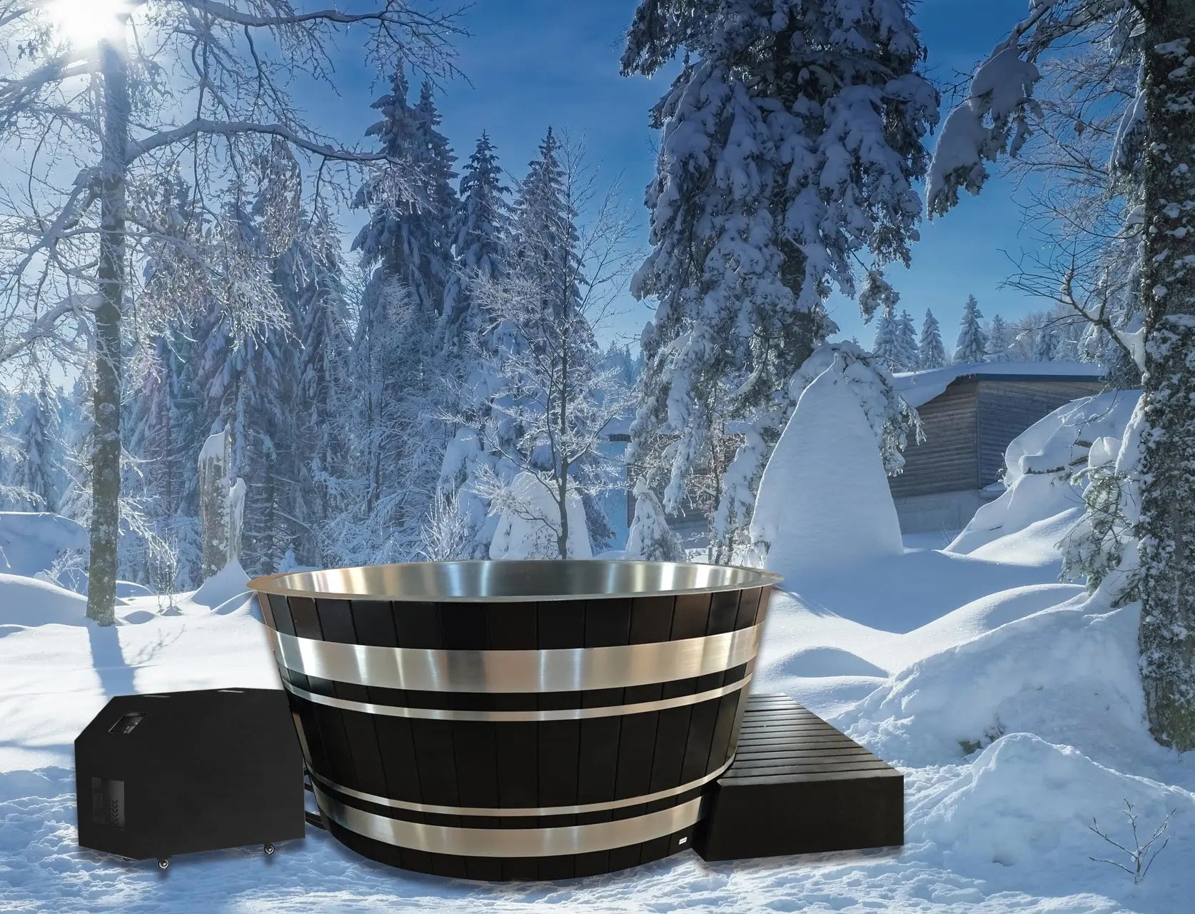ICE TUB – Black Oval Red Cedar Cold Plunge Tub with Chiller for Recovery & Thermal Contrast Therapy