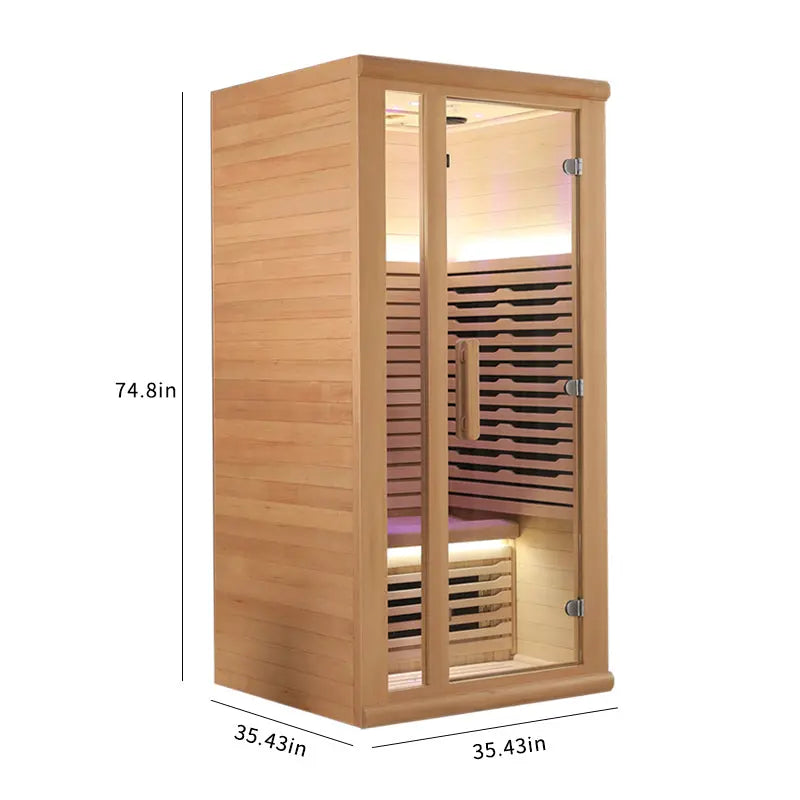 1-Person Infrared Sauna – Compact Home Sauna Cabin with Oxygen Ionizer & Color Therapy Lights