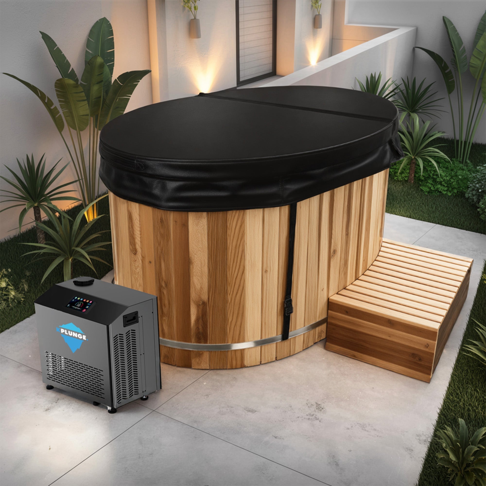 62 in. 2-Person 0-Jet Cedar Cold Plunge Ice Bath/Hot Tub with 24 in. Depth and 169 Gal. Capacity in Natural Finish