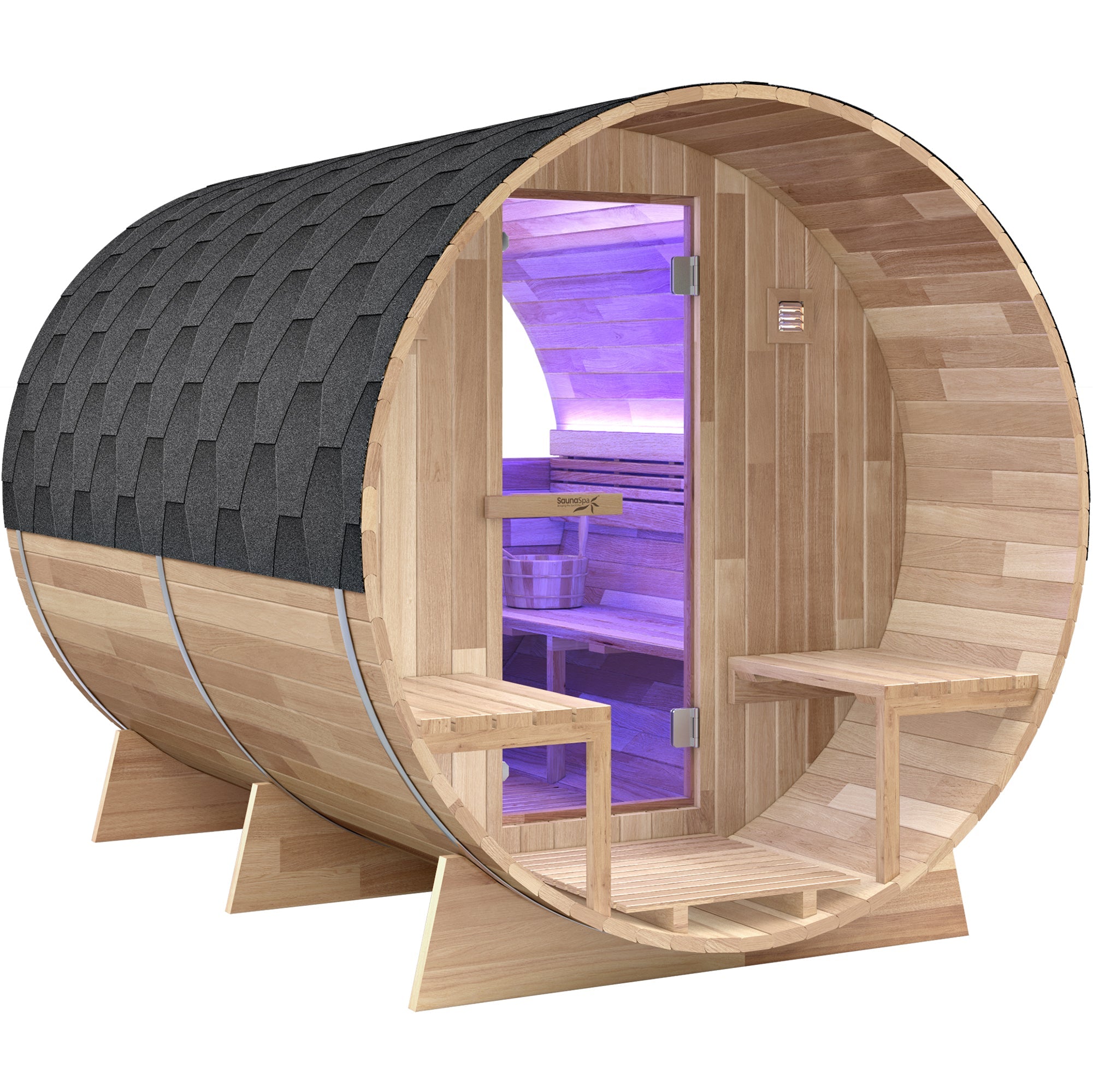 4-6 Person Outdoor Barrel Sauna in Cedar with ETL-Certified 6.2kW Rock Heater, Panoramic View, and Non-Curved Design