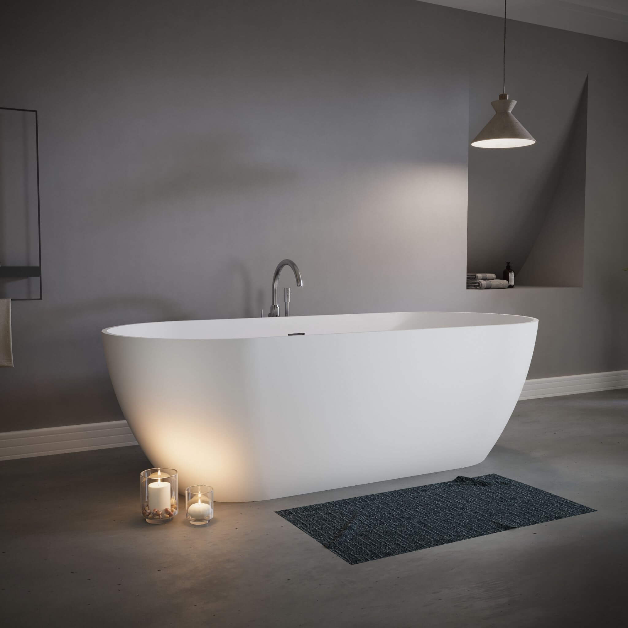 Nuvia 59-Inch Luxury Solid Surface Matte White Freestanding Soaking Tub (SAK95320)