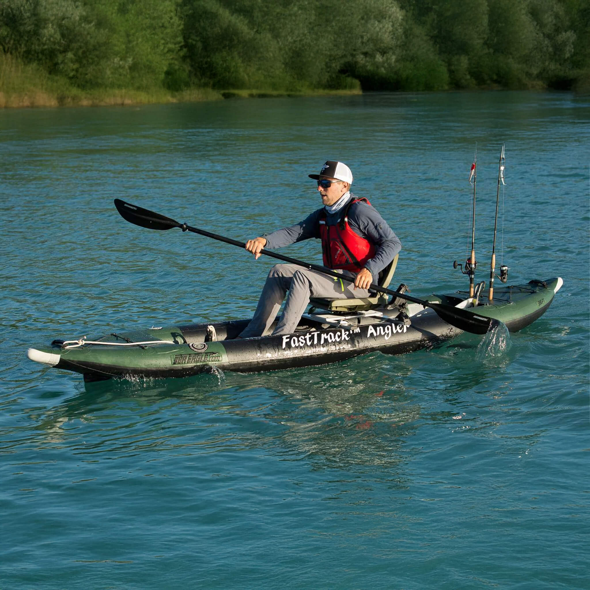 Sea Eagle 385FTA FastTrack 2- Persons Angler Inflatable Hunter Green Fishing Kayak, 12FT [385FTAK] (SAK80139)