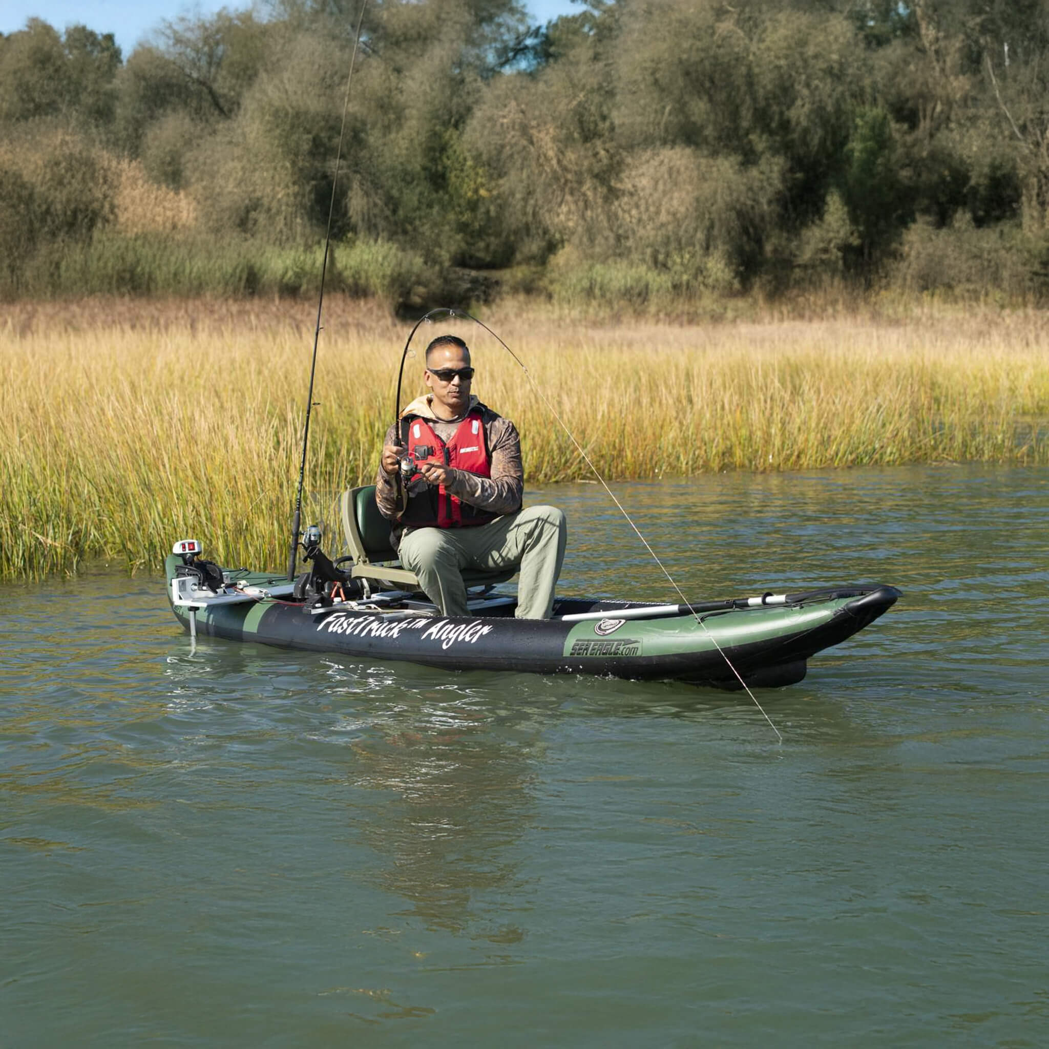 Sea Eagle 385FTA FastTrack 2- Persons Angler Inflatable Hunter Green Fishing Kayak, 12FT [385FTAK] (SAK80139)