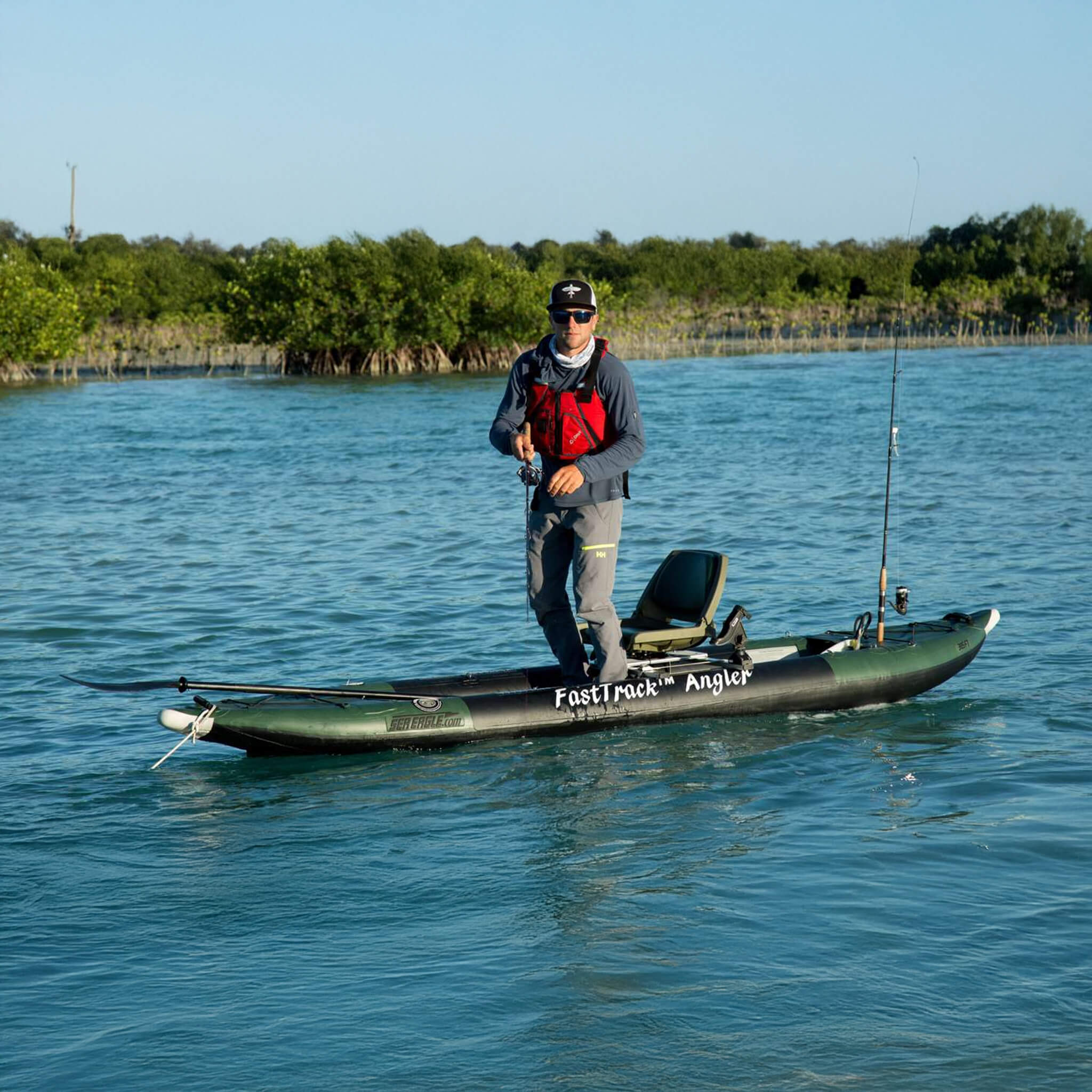 Sea Eagle 385FTA FastTrack 2- Persons Angler Inflatable Hunter Green Fishing Kayak, 12FT [385FTAK] (SAK80139)