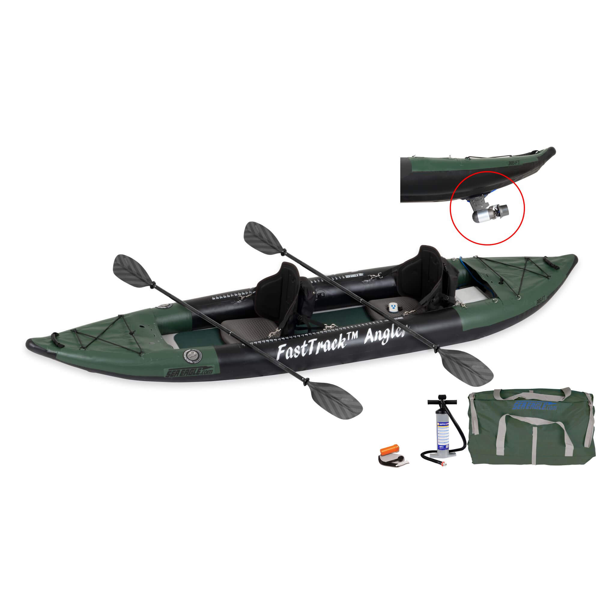 Sea Eagle 385FTA FastTrack 2- Persons Angler Inflatable Hunter Green Fishing Kayak, 12FT [385FTAK] (SAK80139)
