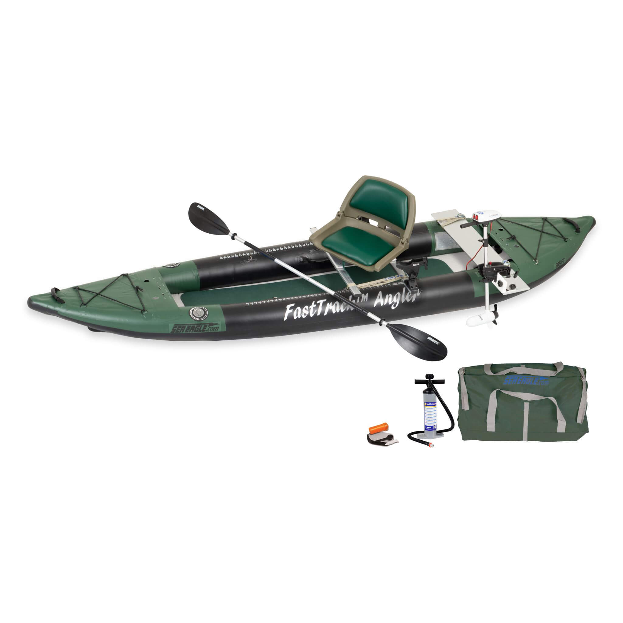 Sea Eagle 385FTA FastTrack 2- Persons Angler Inflatable Hunter Green Fishing Kayak, 12FT [385FTAK] (SAK80139)