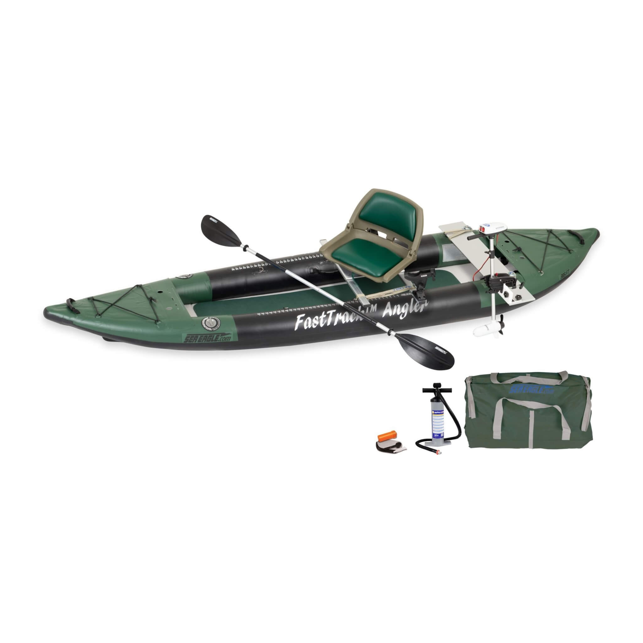 Sea Eagle 385FTA FastTrack 2- Persons Angler Inflatable Hunter Green Fishing Kayak, 12FT [385FTAK] (SAK80139)