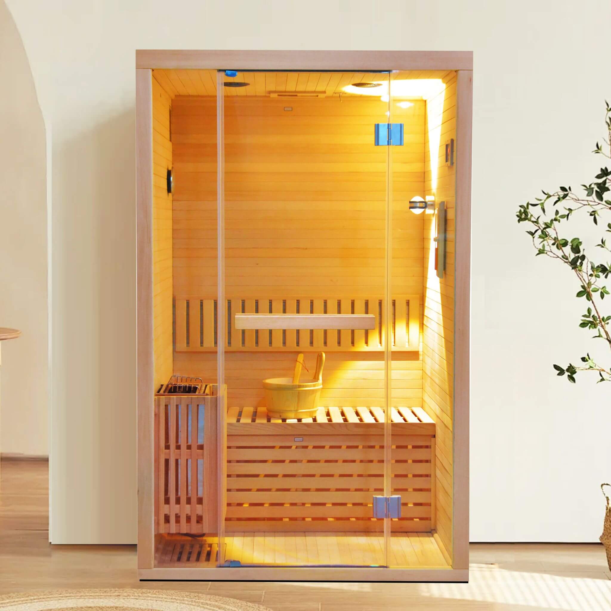 Thermora Premium 2-Person 3KW Hemlock Wood Sauna With LED Wall Light (SAK28471)