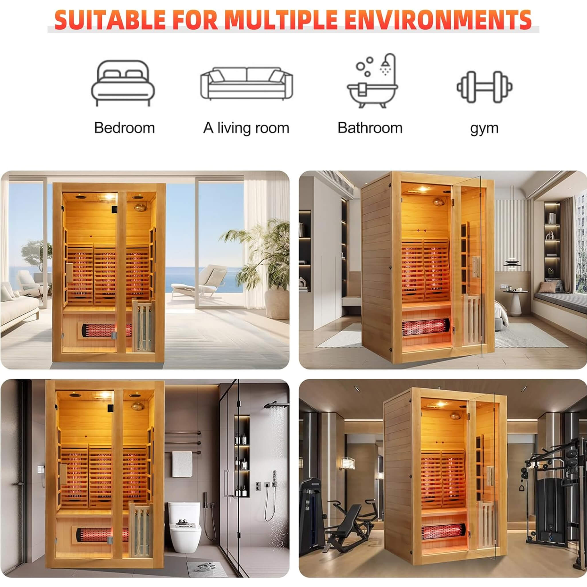 Rövia Luma 2-Person Indoor Hybrid Sauna Room With Infrared And Steam Heaters (SAK83750)