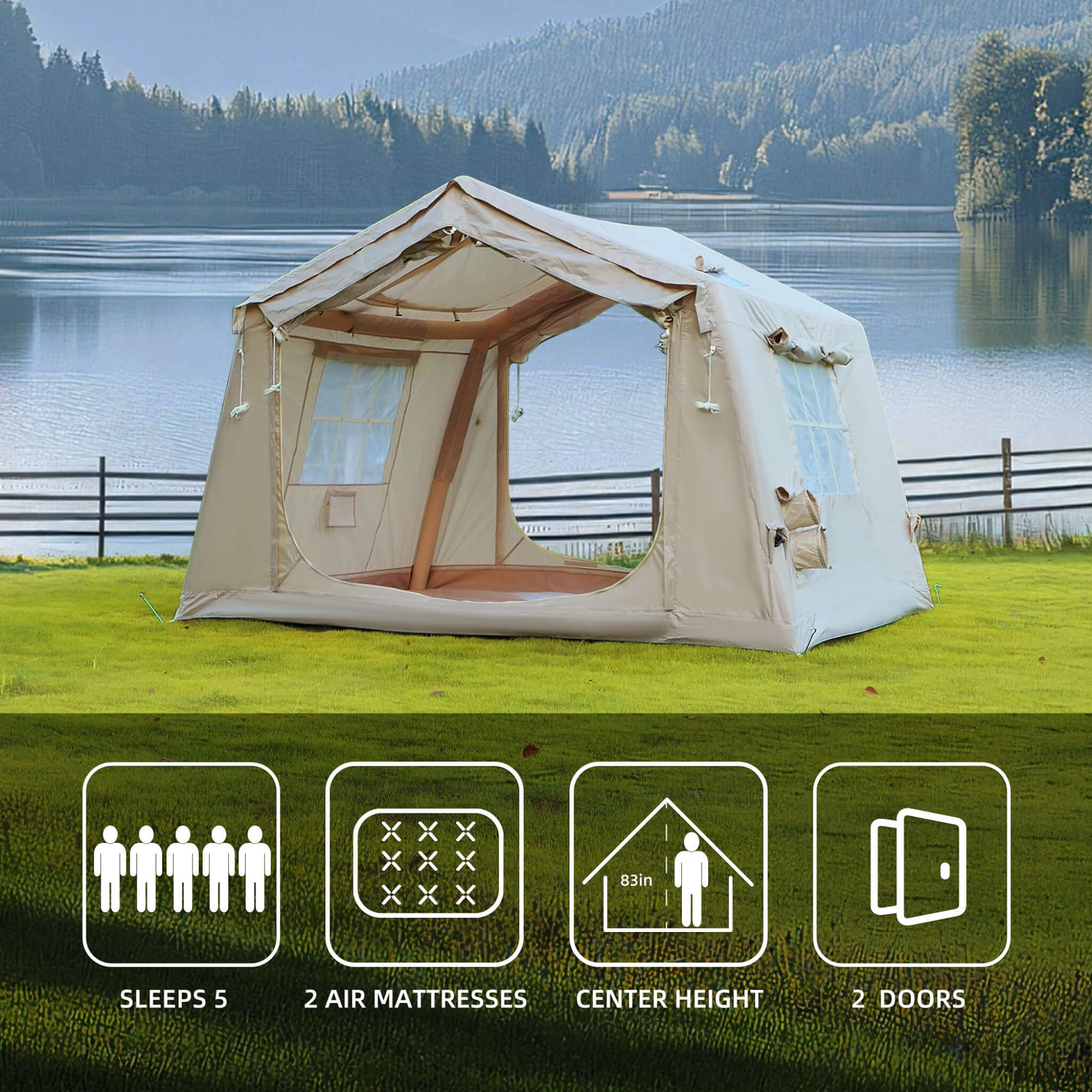 Trailora 4-Season Outdoor 4-6 People Inflatable Blow Up Camping Tent With Air Pump (SAK46821)