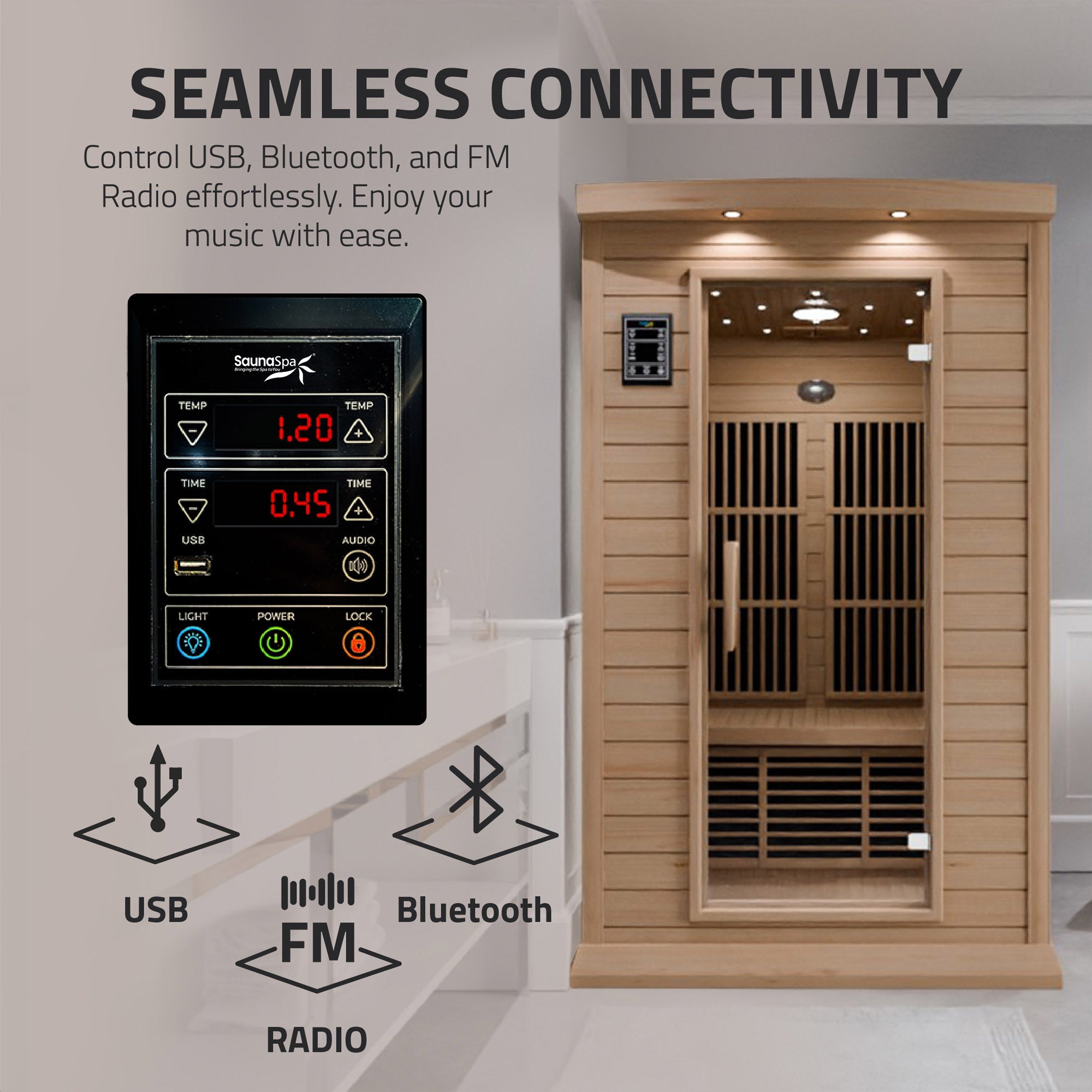 Seychelles 2-Person Carbon FAR Infrared Infrared Hemlock Wooden Indoor Home Sauna Room with LED Touch Control Panel