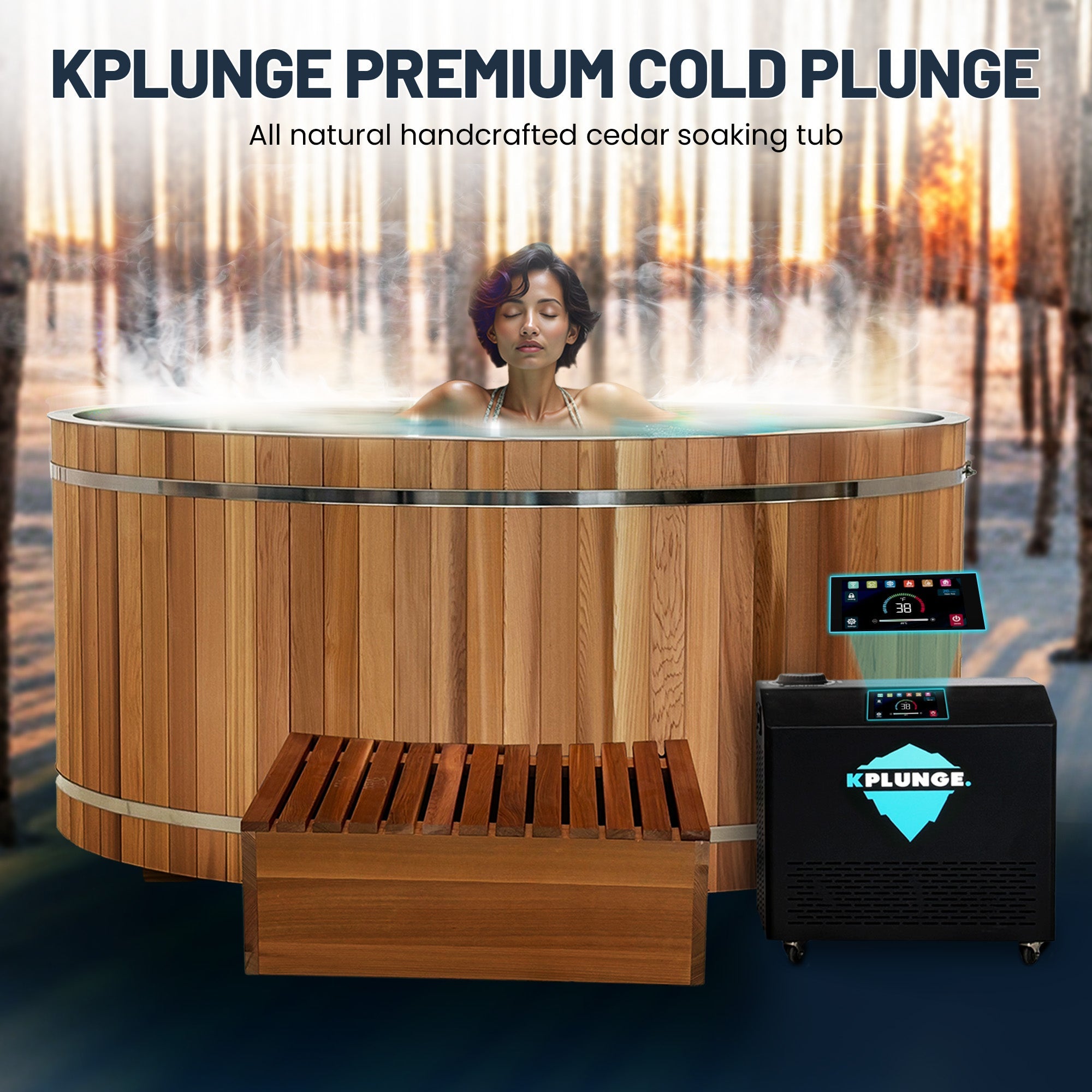 62 in. 2-Person 0-Jet Cedar Cold Plunge Ice Bath/Hot Tub with 24 in. Depth and 169 Gal. Capacity in Natural Finish